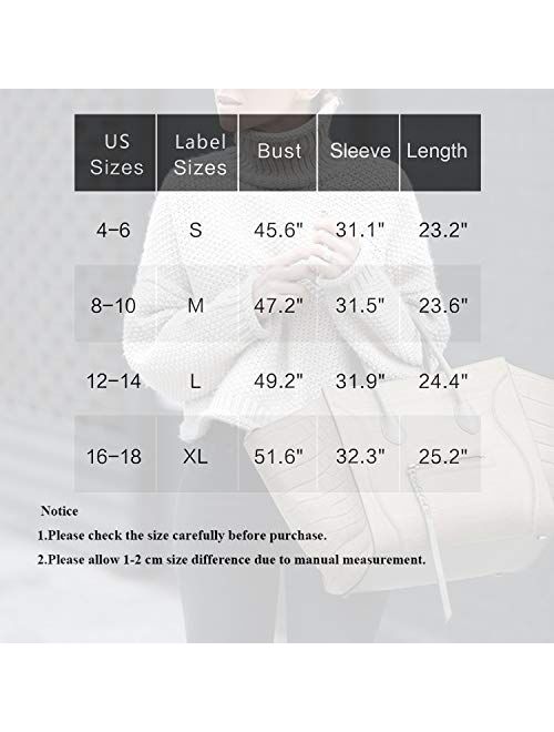 Womens Turtleneck Knit Sweaters Casual Chunky Pullover Long Sleeve Loose Jumper Tops