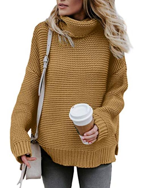 Womens Turtleneck Knit Sweaters Casual Chunky Pullover Long Sleeve Loose Jumper Tops