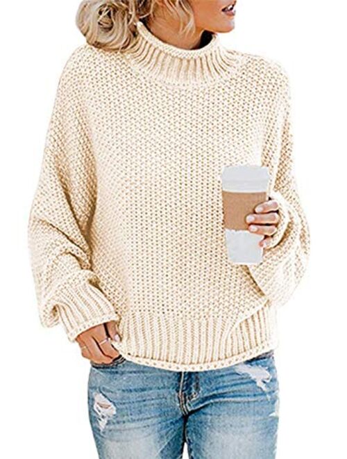 Womens Turtleneck Knit Sweaters Casual Chunky Pullover Long Sleeve Loose Jumper Tops