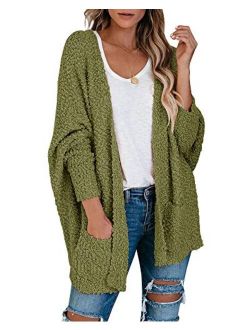 Ybenlow Womens Open Front Fuzzy Cardigan Sweaters Batwing Sleeve Lightweight Popcorn Loose Knit Sweater Cloak Tops