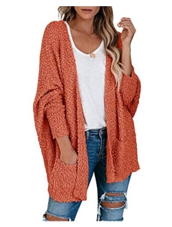 Ybenlow Womens Open Front Fuzzy Cardigan Sweaters Batwing Sleeve Lightweight Popcorn Loose Knit Sweater Cloak Tops