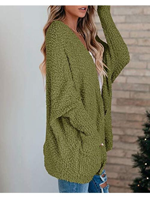 Ybenlow Womens Open Front Fuzzy Cardigan Sweaters Batwing Sleeve Lightweight Popcorn Loose Knit Sweater Cloak Tops