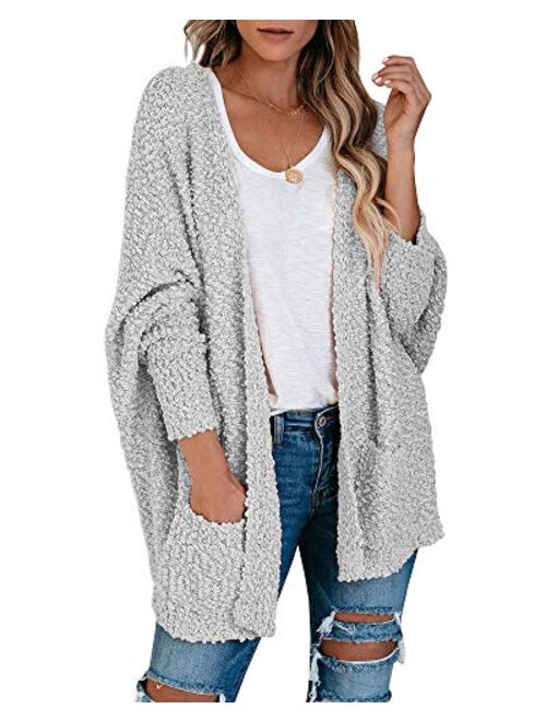 Ybenlow Womens Open Front Fuzzy Cardigan Sweaters Batwing Sleeve Lightweight Popcorn Loose Knit Sweater Cloak Tops