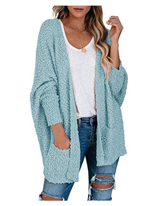 Ybenlow Womens Open Front Fuzzy Cardigan Sweaters Batwing Sleeve Lightweight Popcorn Loose Knit Sweater Cloak Tops