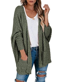 Women's Fuzzy Popcorn Batwing Sleeve Cardigan Knit Oversized Sherpa Sweater Pockets Coat