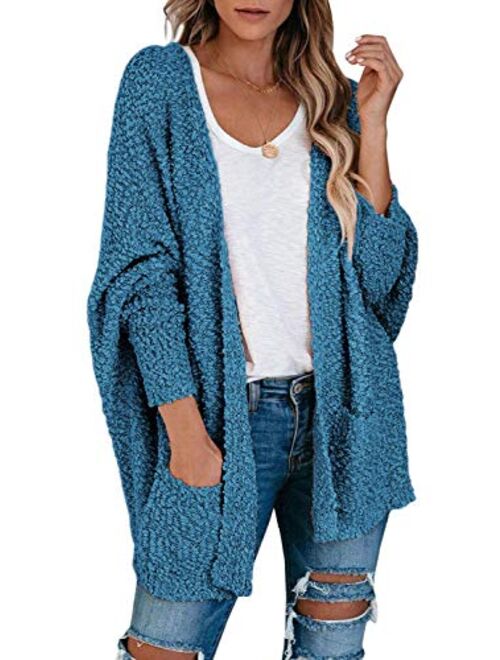 MEROKEETY Women's Fuzzy Popcorn Batwing Sleeve Cardigan Knit Oversized Sherpa Sweater Pockets Coat