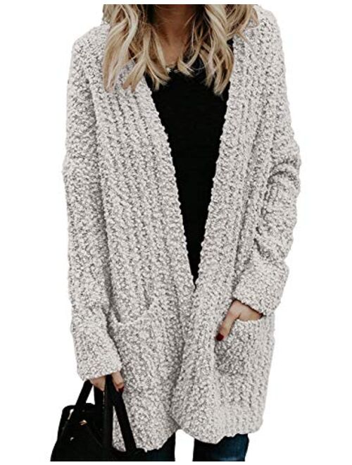 MEROKEETY Women's Fuzzy Popcorn Batwing Sleeve Cardigan Knit Oversized Sherpa Sweater Pockets Coat