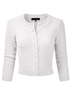 EIMIN Women's Crewneck Button Down 3/4 Sleeve Cropped Cardigan Sweater (S-3XL)