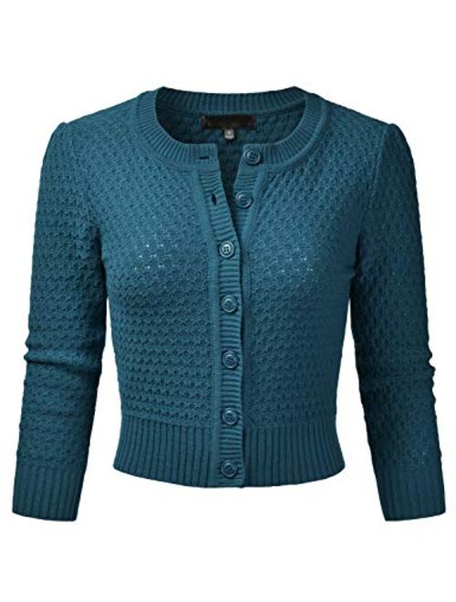 EIMIN Women's Crewneck Button Down 3/4 Sleeve Cropped Cardigan Sweater (S-3XL)