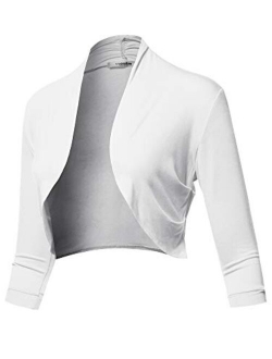 SSOULM Women's 3/4 Sleeve Open Front Bolero Shrug Cardigan with Plus Size