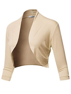 SSOULM Women's 3/4 Sleeve Open Front Bolero Shrug Cardigan with Plus Size