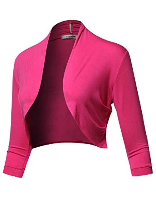 SSOULM Women's 3/4 Sleeve Open Front Bolero Shrug Cardigan with Plus Size