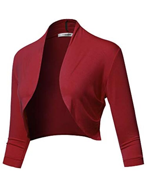 SSOULM Women's 3/4 Sleeve Open Front Bolero Shrug Cardigan with Plus Size