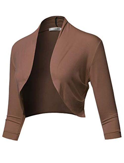 SSOULM Women's 3/4 Sleeve Open Front Bolero Shrug Cardigan with Plus Size