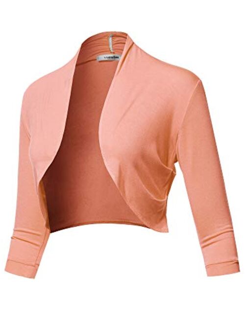 SSOULM Women's 3/4 Sleeve Open Front Bolero Shrug Cardigan with Plus Size