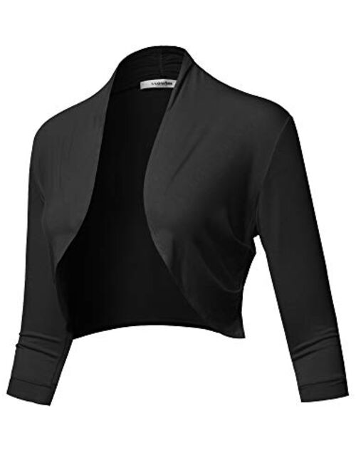 SSOULM Women's 3/4 Sleeve Open Front Bolero Shrug Cardigan with Plus Size