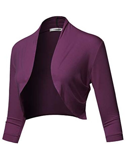 SSOULM Women's 3/4 Sleeve Open Front Bolero Shrug Cardigan with Plus Size