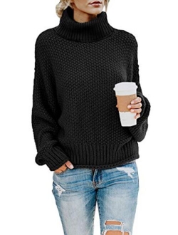 FARYSAYS Women's Casual Turtleneck Long Sleeve Loose Chunky Cable Knit Pullover Sweater Outerwear