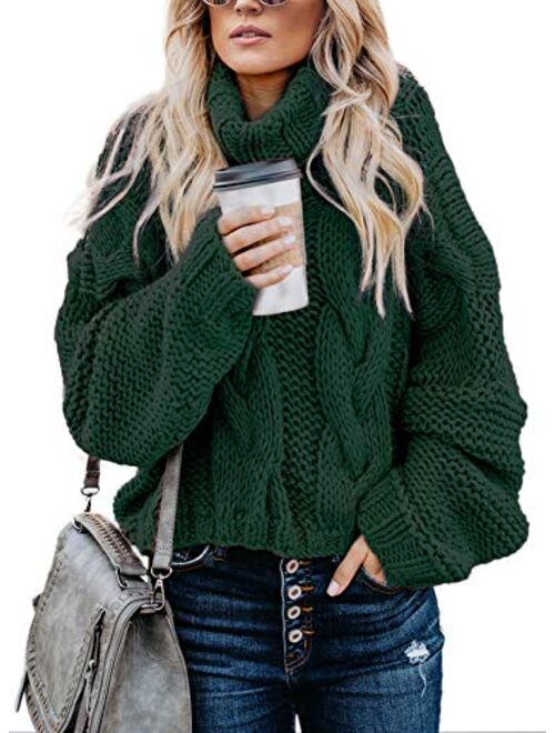 FARYSAYS Women's Casual Turtleneck Long Sleeve Loose Chunky Cable Knit Pullover Sweater Outerwear