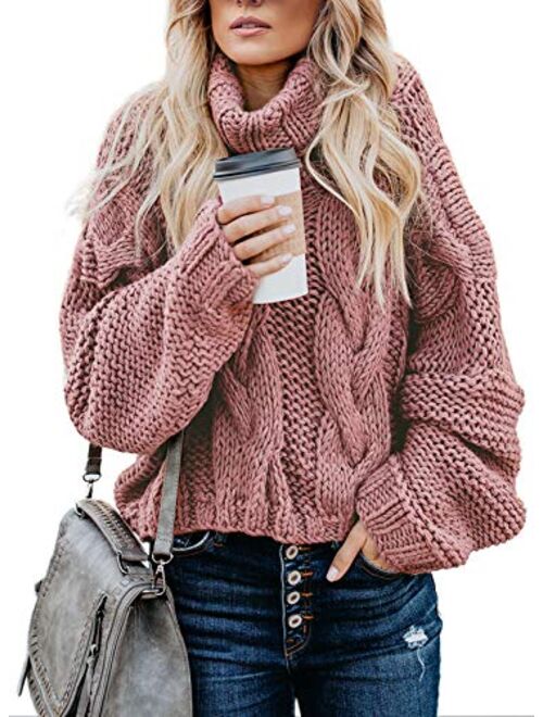 FARYSAYS Women's Casual Turtleneck Long Sleeve Loose Chunky Cable Knit Pullover Sweater Outerwear