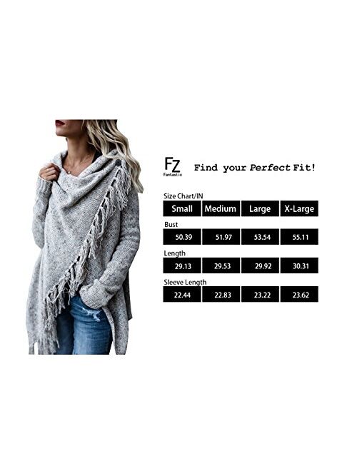 FZ FANTASTIC ZONE Women's Long Sleeve Speckled Fringe Open Front Cardigan Sweaters for Women