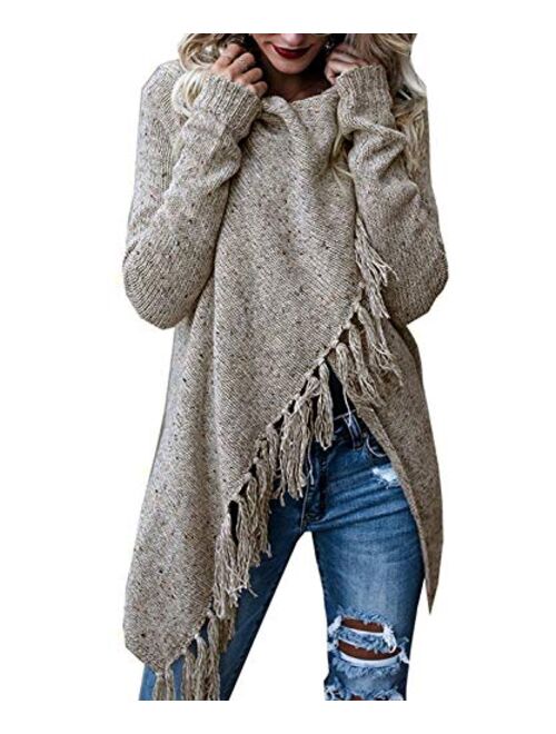 FZ FANTASTIC ZONE Women's Long Sleeve Speckled Fringe Open Front Cardigan Sweaters for Women