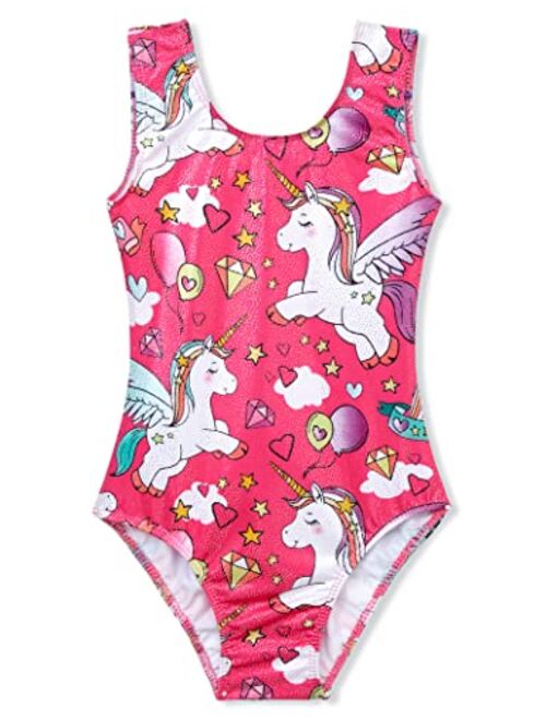 TENVDA Girls Leotards for Gymnastics Outfits Sparkle Kids One-Piece Colorful Dancewear Size 2-12 Years Old