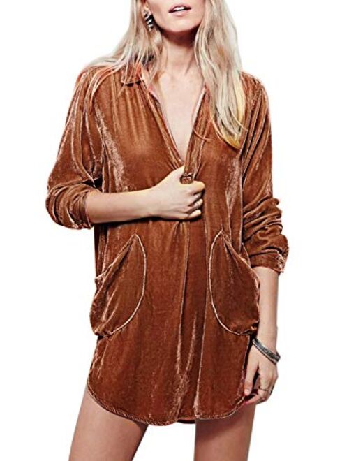 futurino Women's Solid Long Sleeve Velvet Jacket Open Front Cardigan Coat with Pockets Outerwear