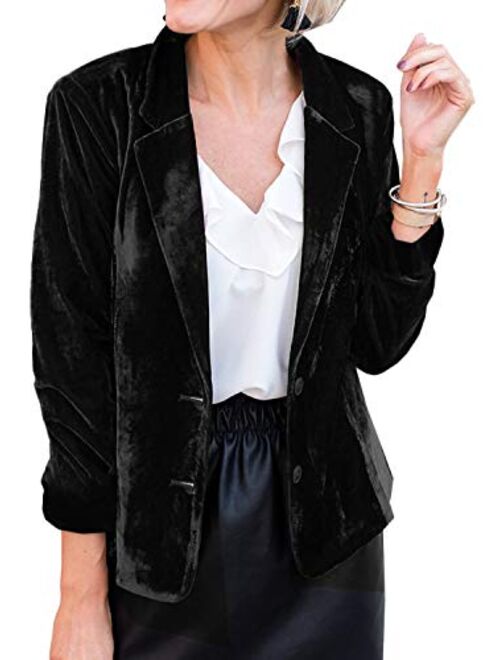 futurino Women's Solid Long Sleeve Velvet Jacket Open Front Cardigan Coat with Pockets Outerwear