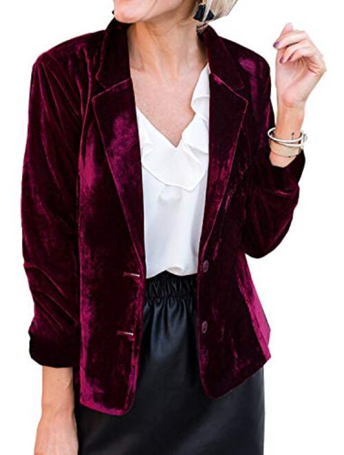 futurino Women's Solid Long Sleeve Velvet Jacket Open Front Cardigan Coat with Pockets Outerwear