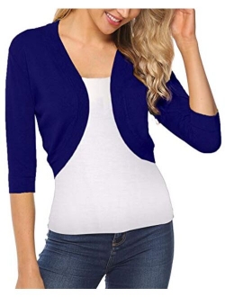 Women Open Front Cardigan 3/4 Sleeve Cropped Bolero Shrug Cardigan Sweater