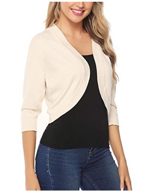 iClosam Women Open Front Cardigan 3/4 Sleeve Cropped Bolero Shrug Cardigan Sweater