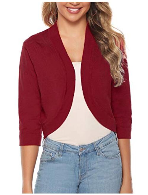 iClosam Women Open Front Cardigan 3/4 Sleeve Cropped Bolero Shrug Cardigan Sweater