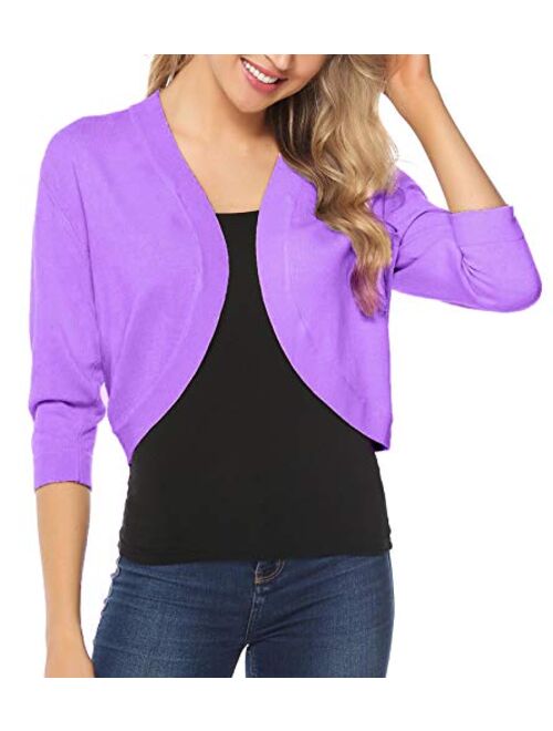 iClosam Women Open Front Cardigan 3/4 Sleeve Cropped Bolero Shrug Cardigan Sweater