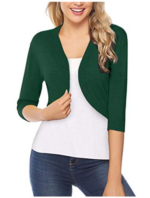 iClosam Women Open Front Cardigan 3/4 Sleeve Cropped Bolero Shrug Cardigan Sweater