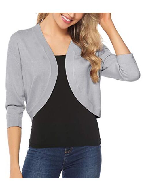 iClosam Women Open Front Cardigan 3/4 Sleeve Cropped Bolero Shrug Cardigan Sweater