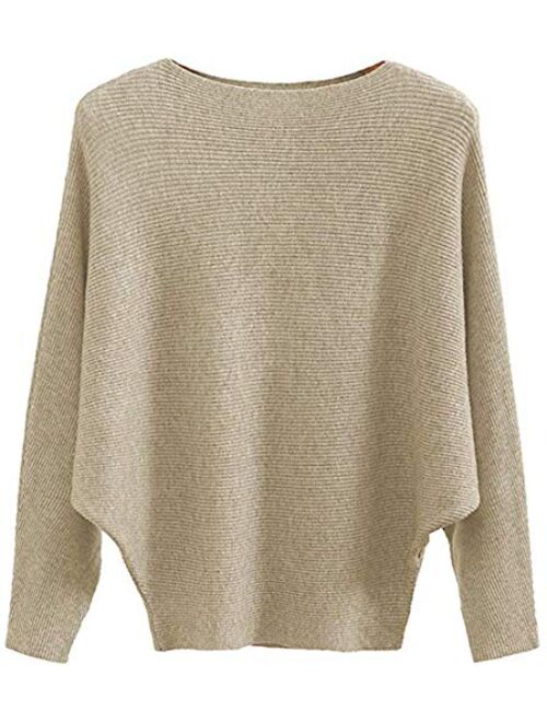 MAKARTHY Women's Batwing Sleeves Knitted Dolman Sweaters Pullovers Tops