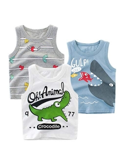 HILEELANG Toddler Boy Girl T Shirts Crewneck Tee Short Sleeve Dinosaur Giraffe Car Top Tee 3 Pack