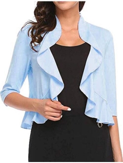 Women's 3/4 Sleeve Cropped Bolero Shrug Open Front Cardigan (Blue, XX-Large)