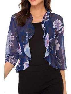 Women's 3/4 Sleeve Cropped Bolero Shrug Open Front Cardigan (Blue, XX-Large)