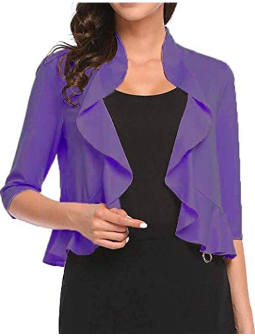 Women's 3/4 Sleeve Cropped Bolero Shrug Open Front Cardigan (Blue, XX-Large)