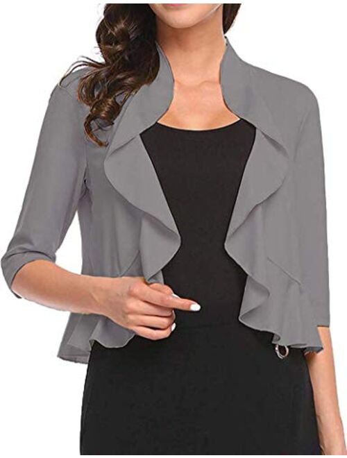 Women's 3/4 Sleeve Cropped Bolero Shrug Open Front Cardigan (Blue, XX-Large)