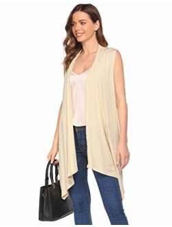 Beyove Long Cardigan Women Sleeveless Draped Open Front Lightweight Cardigan Asymmetric Hem S-XXL