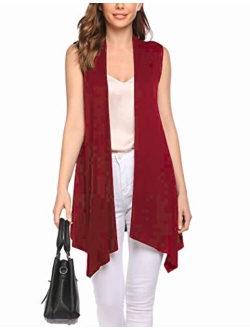 Beyove Long Cardigan Women Sleeveless Draped Open Front Lightweight Cardigan Asymmetric Hem S-XXL