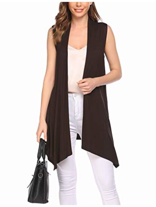 Beyove Long Cardigan Women Sleeveless Draped Open Front Lightweight Cardigan Asymmetric Hem S-XXL