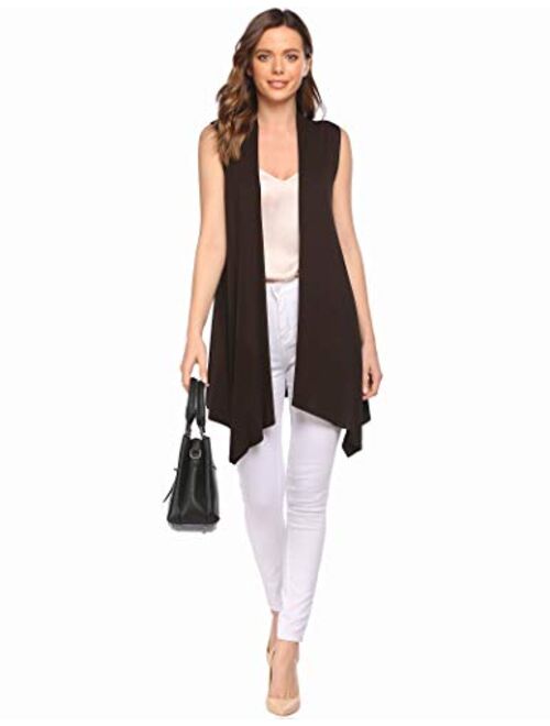 Beyove Long Cardigan Women Sleeveless Draped Open Front Lightweight Cardigan Asymmetric Hem S-XXL