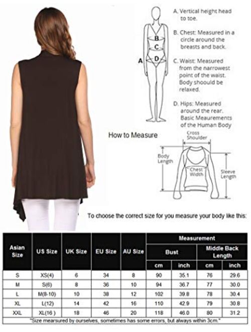 Beyove Long Cardigan Women Sleeveless Draped Open Front Lightweight Cardigan Asymmetric Hem S-XXL