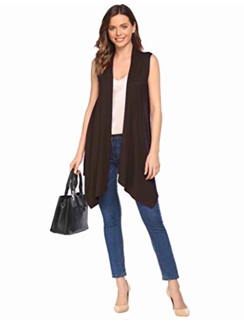 Beyove Long Cardigan Women Sleeveless Draped Open Front Lightweight Cardigan Asymmetric Hem S-XXL