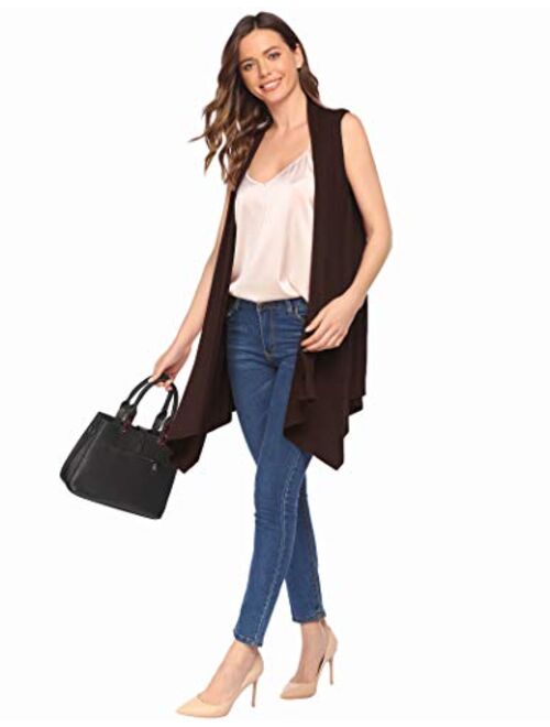 Beyove Long Cardigan Women Sleeveless Draped Open Front Lightweight Cardigan Asymmetric Hem S-XXL