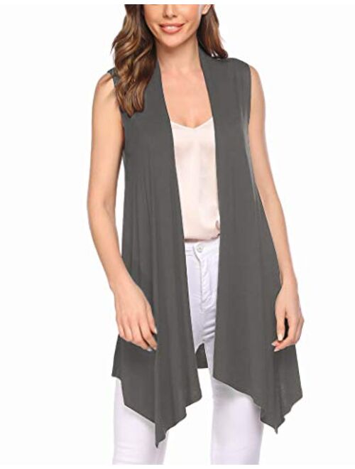 Beyove Long Cardigan Women Sleeveless Draped Open Front Lightweight Cardigan Asymmetric Hem S-XXL